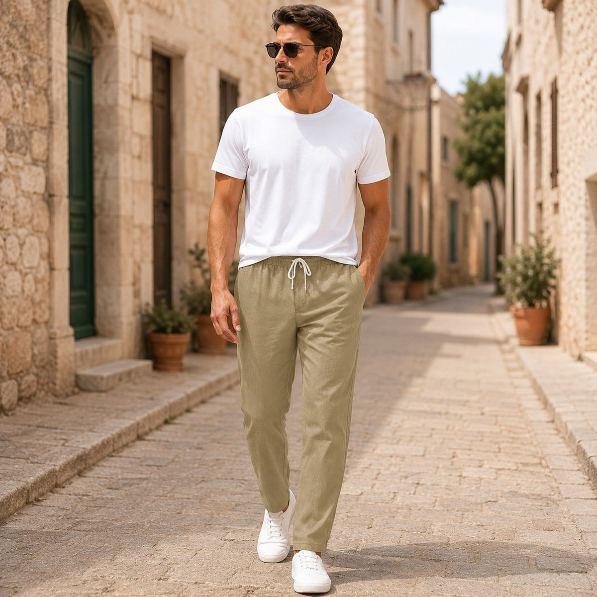 Men’s Lightweight Linen Drawstring Trousers – Relaxed Summer Pants for Everyday and Travel Wear