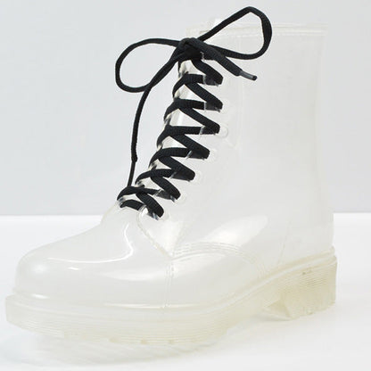 Women’s Transparent Lace-Up Rain Boots – Waterproof PVC Ankle Boots with Non-Slip Sole
