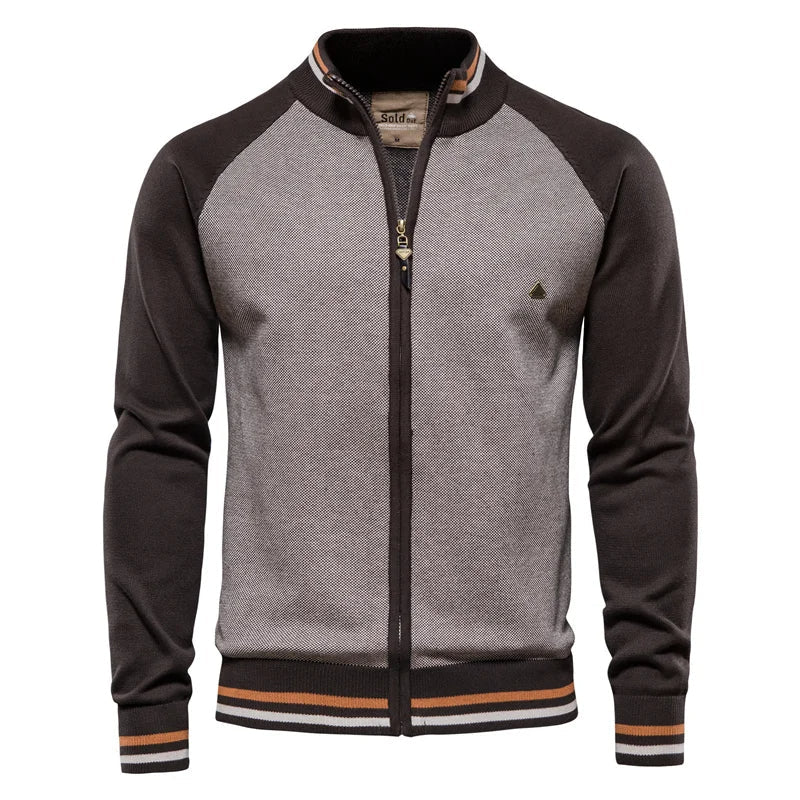 Men’s 100% Cotton Zip-Up Cardigan – Soft Stand-Collar Knit for Winter and Casual Wear