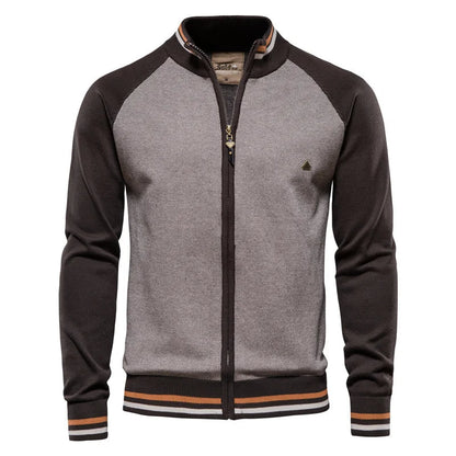 Men’s 100% Cotton Zip-Up Cardigan – Soft Stand-Collar Knit for Winter and Casual Wear