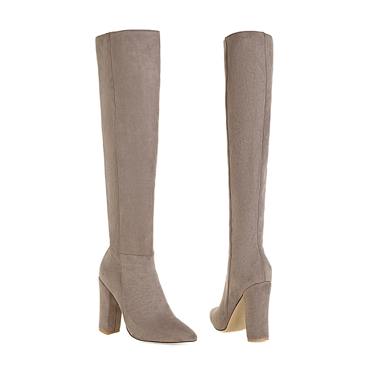 Women's Suede-Look Heeled Round-Toe Knee-High Boots
