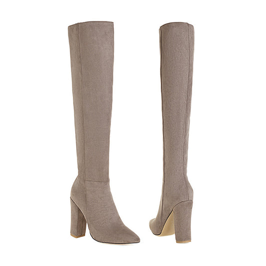Women's Suede-Look Heeled Round-Toe Knee-High Boots