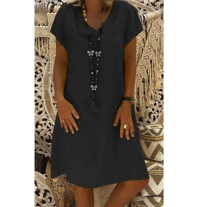 Women’s Relaxed V-Neck Midi Dress – Lightweight Summer Style for Holidays and Everyday Wear