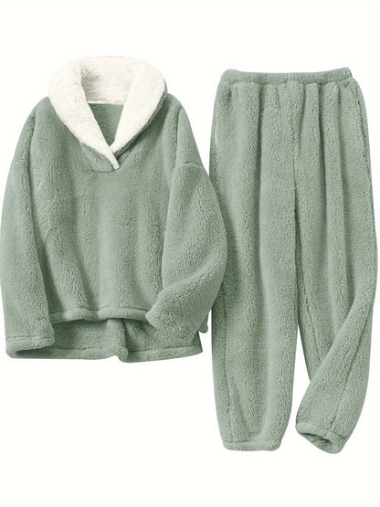 Women’s Lounge Set – Shawl Collar Top with Elasticated Waist