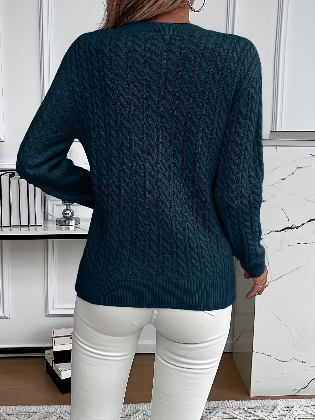 Women’s Knitted Jumper – Cable Pattern with Crew Neck
