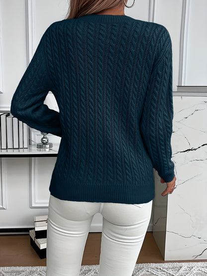 Women’s Knitted Jumper – Cable Pattern with Crew Neck