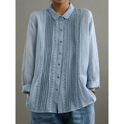 Women’s Pleated Shirt Blouse – Relaxed Long-Sleeve Style for Office and Everyday Wear