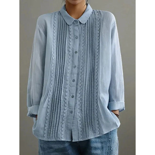 Women’s Pleated Shirt Blouse – Relaxed Long-Sleeve Style for Office and Everyday Wear