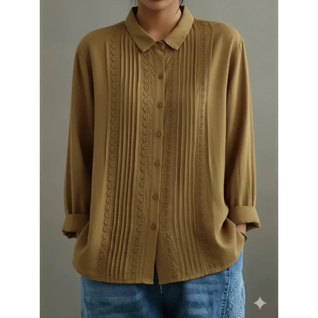 Women’s Pleated Shirt Blouse – Relaxed Long-Sleeve Style for Office and Everyday Wear