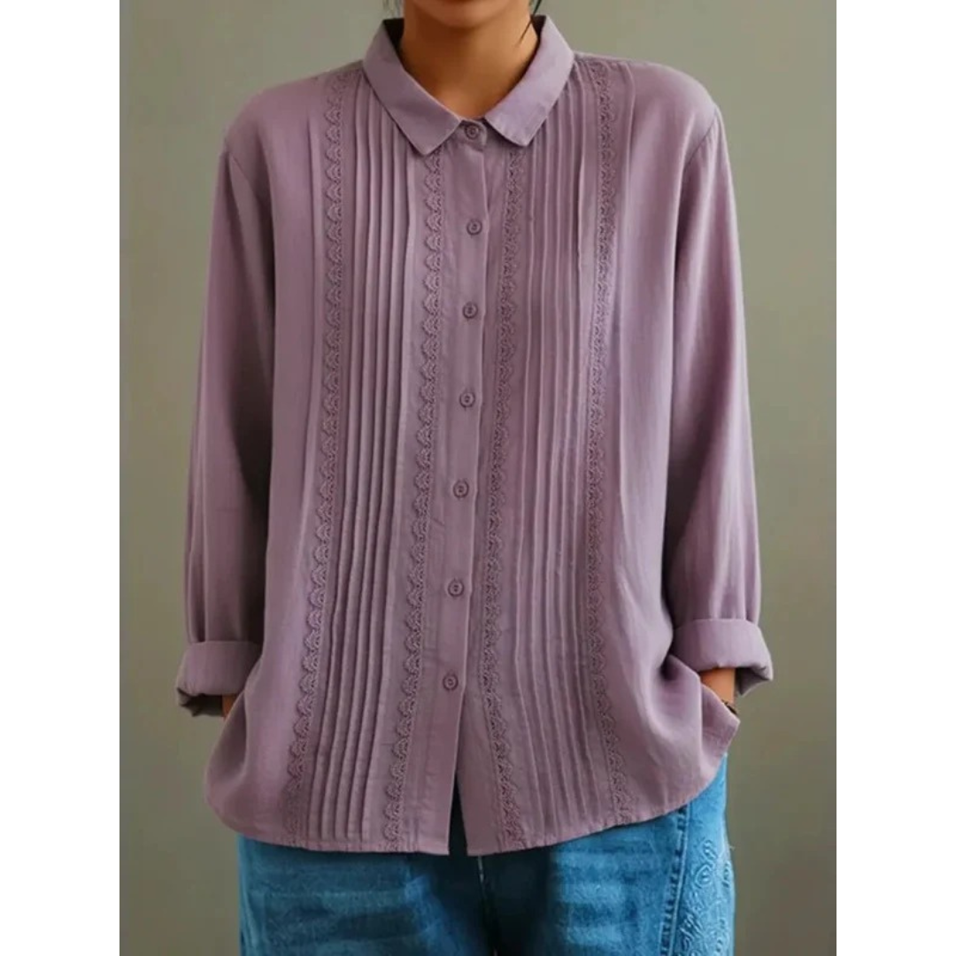 Women’s Pleated Shirt Blouse – Relaxed Long-Sleeve Style for Office and Everyday Wear