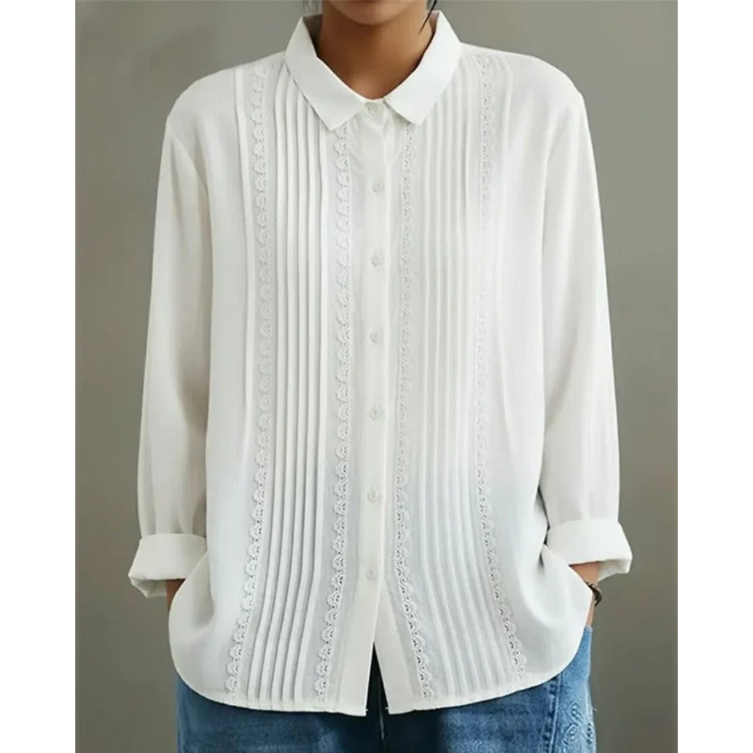 Women’s Pleated Shirt Blouse – Relaxed Long-Sleeve Style for Office and Everyday Wear