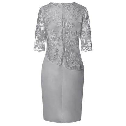 Women’s Embroidered Midi Evening Dress – Lace Sleeve Occasion Style for Celebrations and Events