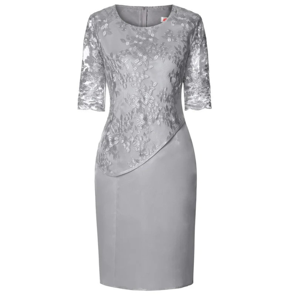 Women’s Embroidered Midi Evening Dress – Lace Sleeve Occasion Style for Celebrations and Events
