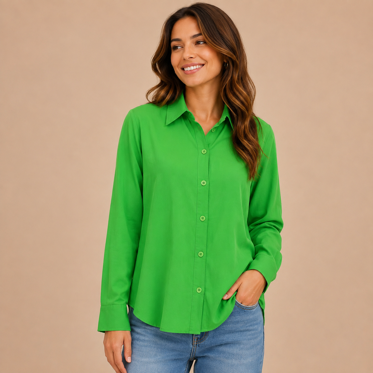 Women’s Classic Button-Up Blouse – Relaxed Long-Sleeve Shirt for Office and Everyday Wear