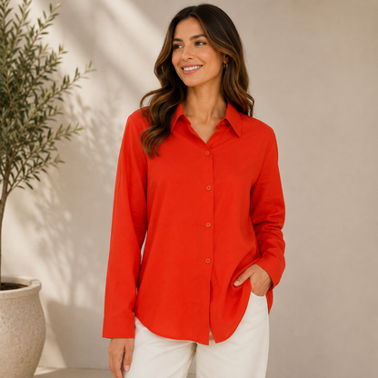 Women’s Classic Button-Up Blouse – Relaxed Long-Sleeve Shirt for Office and Everyday Wear