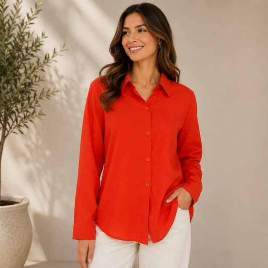 Women’s Classic Button-Up Blouse – Relaxed Long-Sleeve Shirt for Office and Everyday Wear