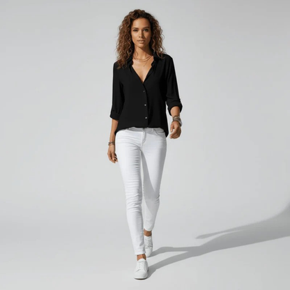 Women’s Classic Button-Up Blouse – Relaxed Long-Sleeve Shirt for Office and Everyday Wear