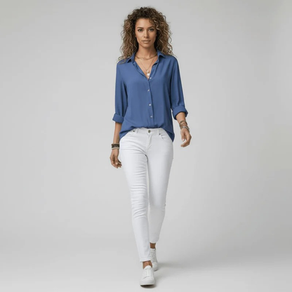 Women’s Classic Button-Up Blouse – Relaxed Long-Sleeve Shirt for Office and Everyday Wear
