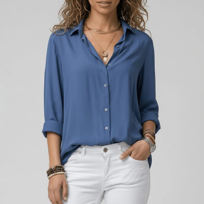 Women’s Classic Button-Up Blouse – Relaxed Long-Sleeve Shirt for Office and Everyday Wear