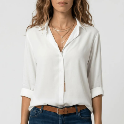 Women’s Classic Button-Up Blouse – Relaxed Long-Sleeve Shirt for Office and Everyday Wear