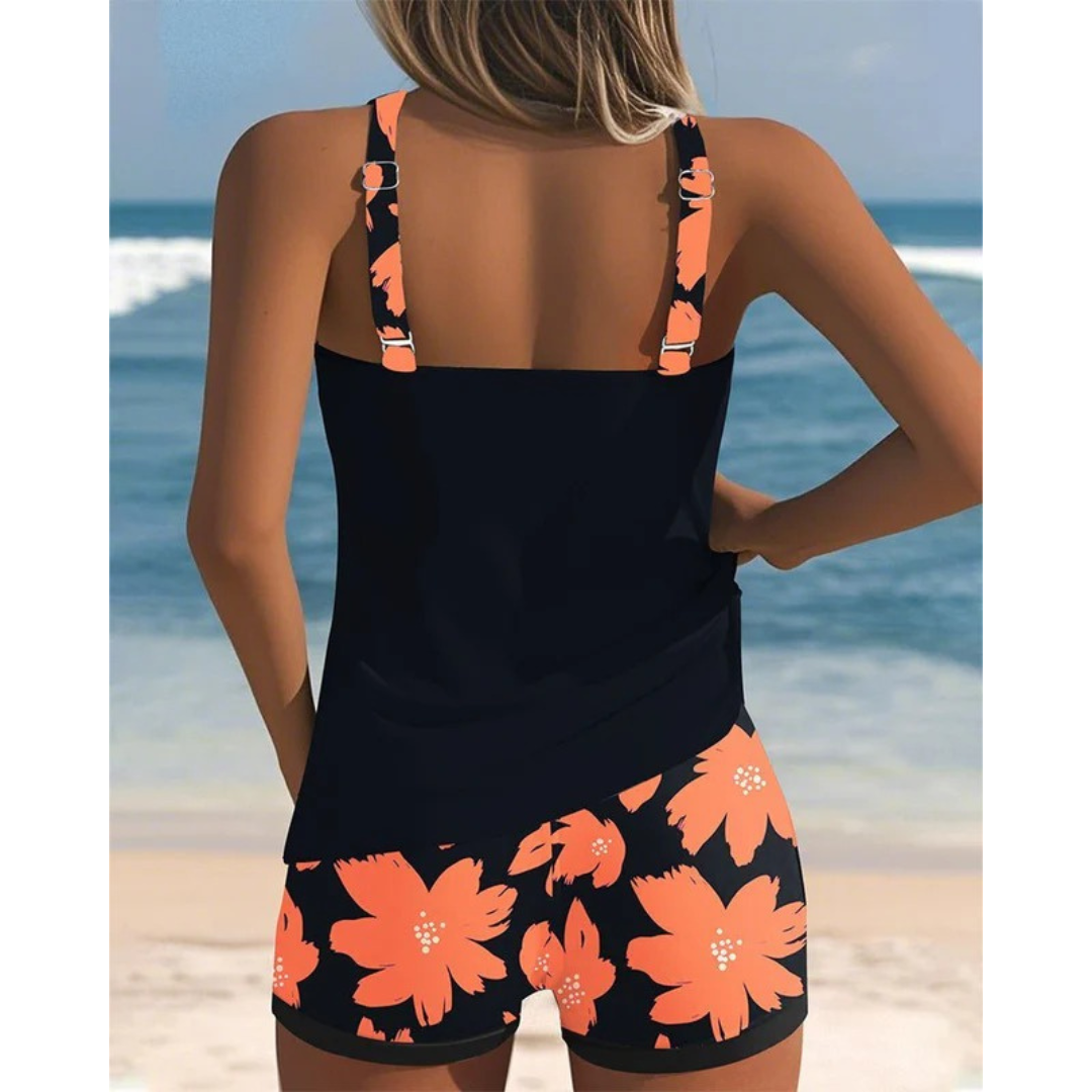 Women’s Printed Tankini Set – Racerback Swimwear with Shorts for Beach and Pool