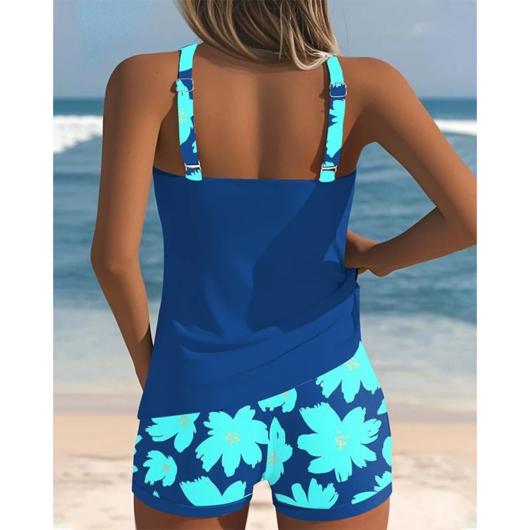 Women’s Printed Tankini Set – Racerback Swimwear with Shorts for Beach and Pool