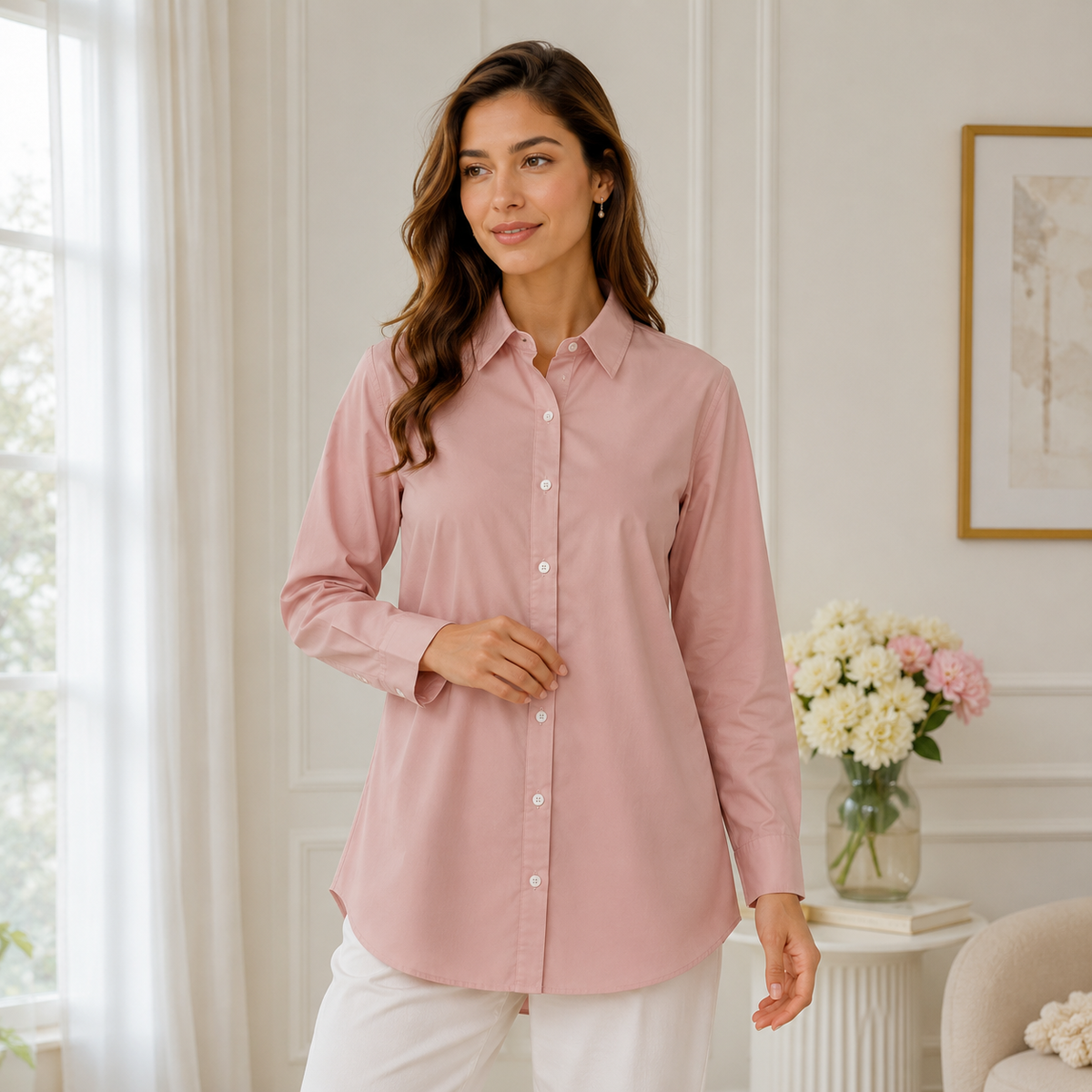 Women’s Relaxed Button-Up Shirt Blouse – Long-Sleeve Style for Office and Everyday Wear
