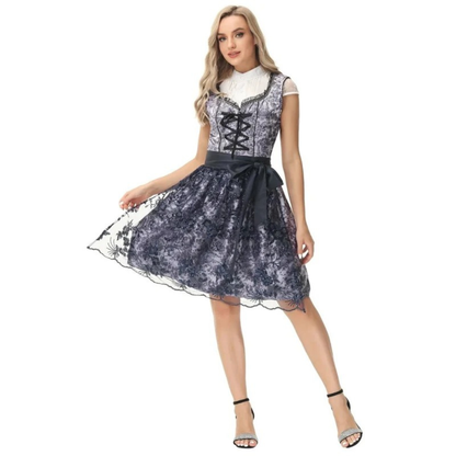 Women’s Lace Dirndl Dress – Lace-Up Oktoberfest Mini with Decorative Apron