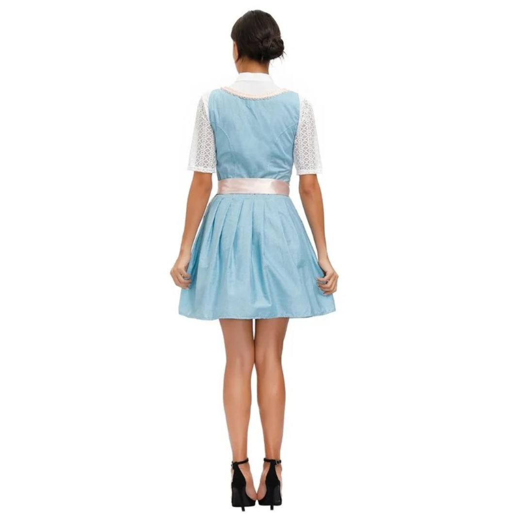 Women’s Lace Dirndl Dress – Lace-Up Oktoberfest Mini with Decorative Apron