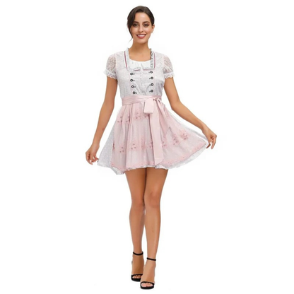 Women’s Lace Dirndl Dress – Lace-Up Oktoberfest Mini with Decorative Apron