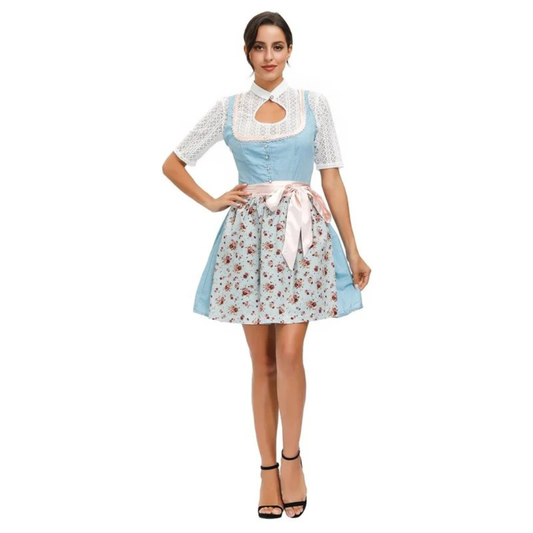 Women’s Lace Dirndl Dress – Lace-Up Oktoberfest Mini with Decorative Apron