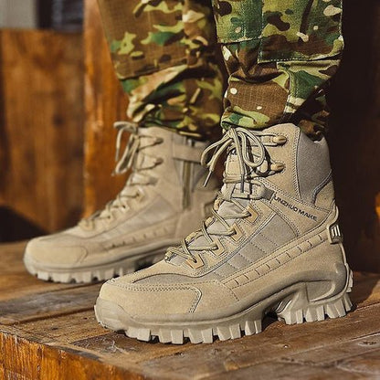 Men’s Tactical Combat Boots – High-Top Lace-Up Design with Rugged Lug Sole and Reinforced Panels