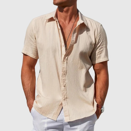 Men’s Textured Short Sleeve Shirt – Lightweight Summer Button-Up for Holidays and Casual Wear