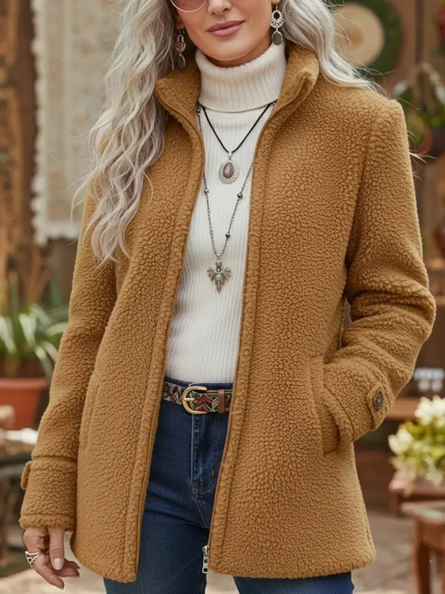 Women’s Teddy Jacket – Fleece Zip-Up Jacket with Stand Collar