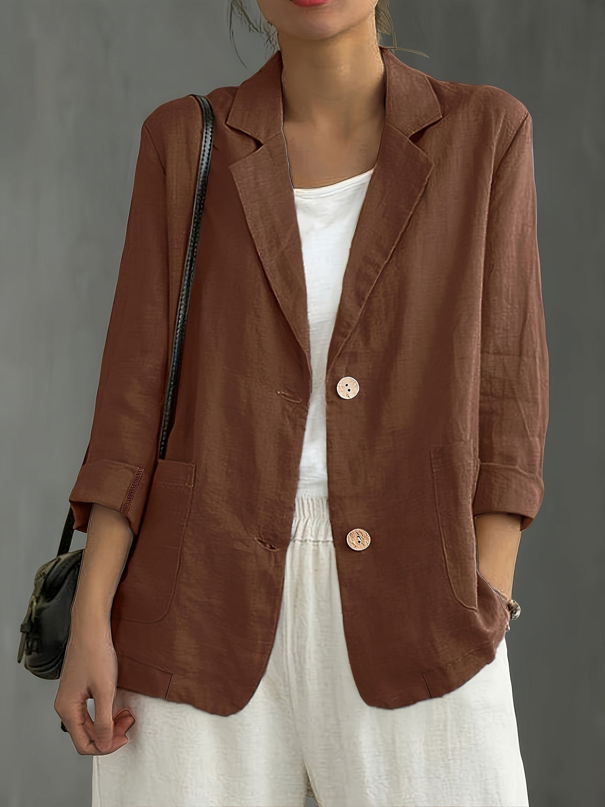 Women’s Relaxed Blazer – Two-Button Front with Roll-Up Sleeves