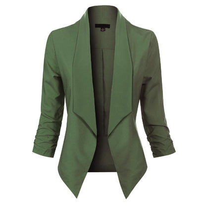 Women’s Open-Front Blazer – Ruched-Sleeve Smart Layer for Office and Occasion Wear