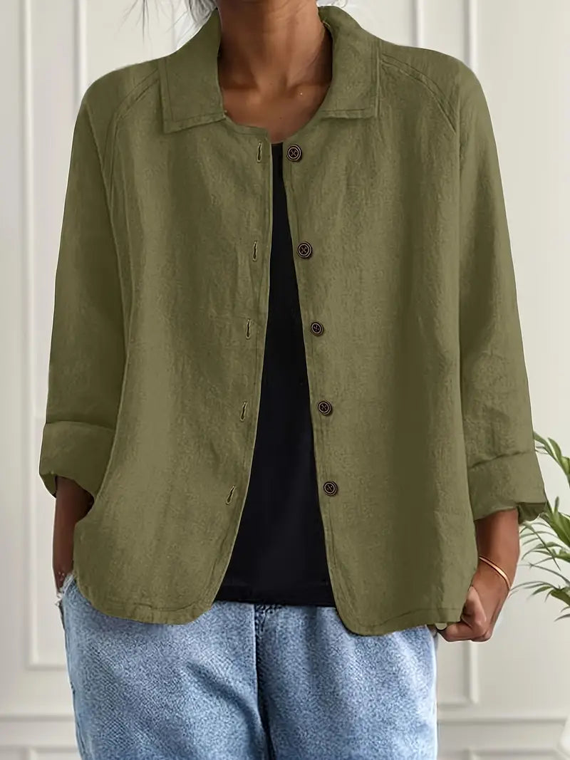 Women’s Lightweight Cardigan – Shirt Collar with Button-Through Front