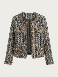Women’s Bouclé Fringe Jacket – Cropped Textured Layer for Office and Evening Wear