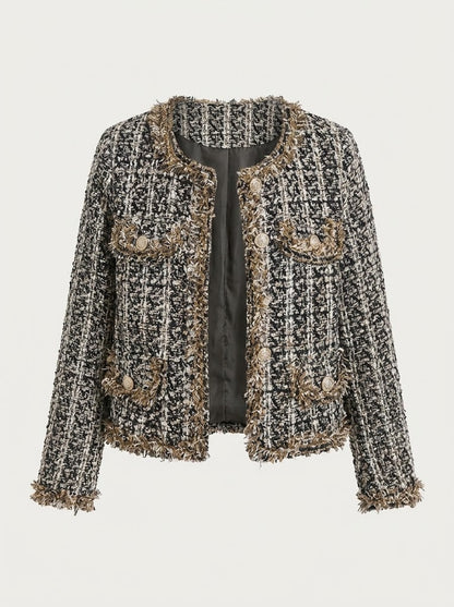 Women’s Bouclé Fringe Jacket – Cropped Textured Layer for Office and Evening Wear