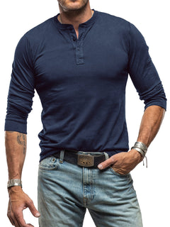 Men’s Long-Sleeve Henley T-Shirt – Stretch Casual Layer for Everyday Wear