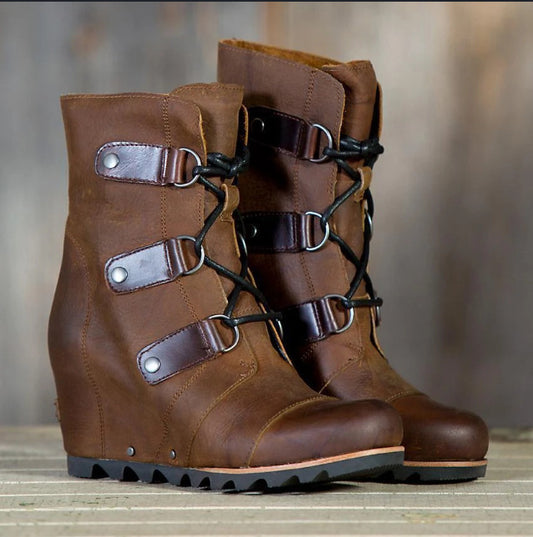 Women's Lace-Up Heeled Chunky Chelsea Boots