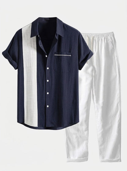 Men’s Cotton Shirt and Linen Blend Trousers Set – Lightweight Summer Casualwear