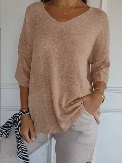 Women’s Relaxed V-Neck Knit Top – Lightweight Longline Layer for Everyday Styling