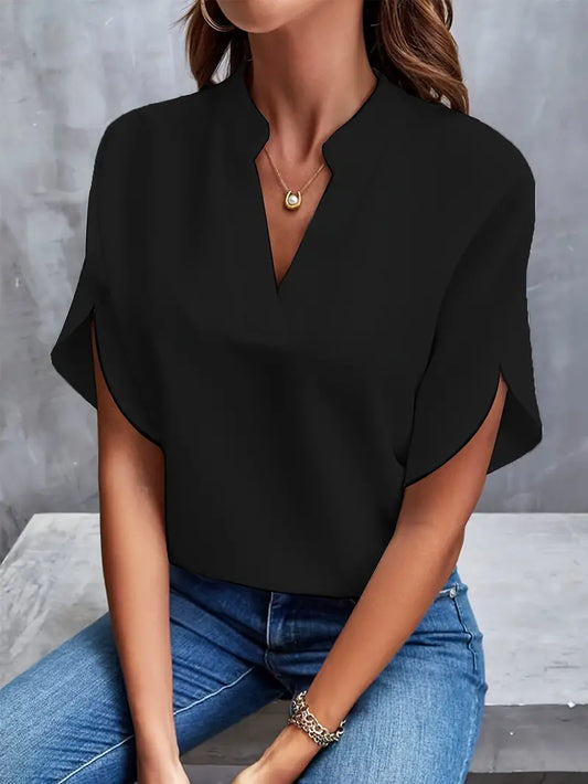 Women’s Viscose Crepe Blouse with Split Neck – Flowing Summer Top for Work and Travel