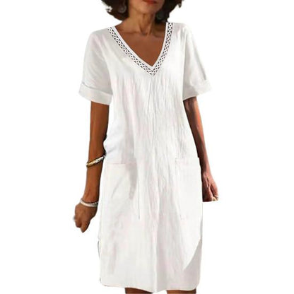 Women’s Relaxed V-Neck Summer Dress – Straight Short-Sleeve Style for Holidays and Everyday Wear