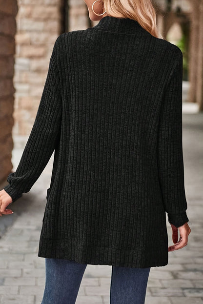 Women’s Long Cardigan – Open-Front Knitted Cardigan with Side Pockets