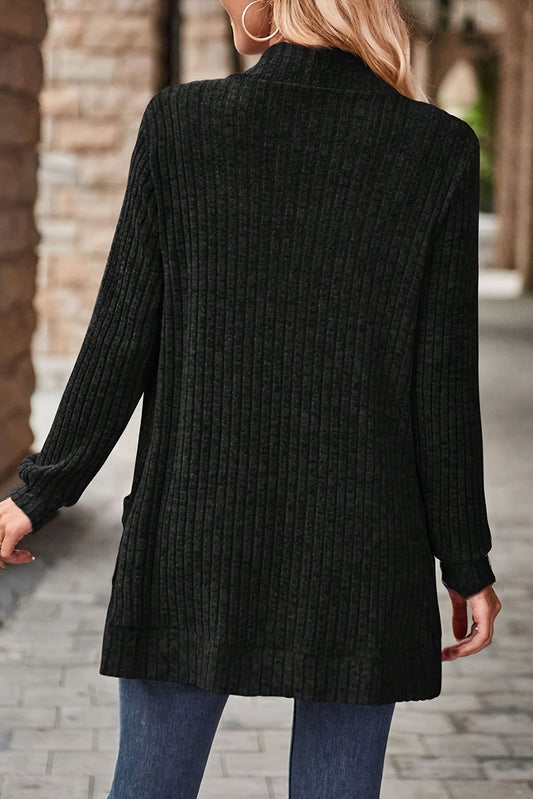 Women’s Long Cardigan – Open-Front Knitted Cardigan with Side Pockets