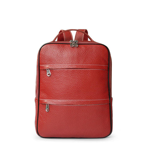 Women’s Genuine Leather Backpack – Structured Multi-Zip Day Bag with Adjustable Shoulder Straps