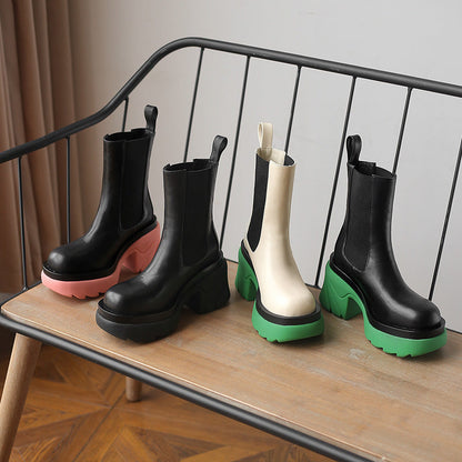 Women's Chunky Ankle Chelsea Boots - Lug Sole Pull-On Boot with Heel Tab - original product image 5