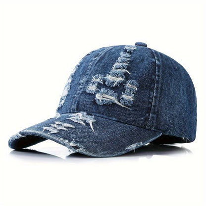 Men’s Distressed Denim Baseball Cap – Casual Adjustable Hat for Everyday Wear